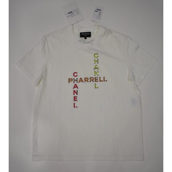 Chanel X Pharrell Capsule Collection White Short Sleeve Crystal Tee Shirt RARE S - Picture 2 of 5